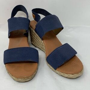 Tommy Bahama navy blue slip on strap wedge espadrille sandal size 6.5